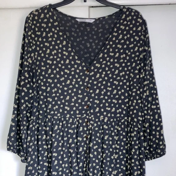 Sonoma peasant maxi length grey and floral print button down dress - Picture 3 of 10
